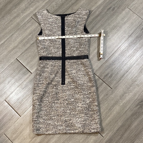 A/X Armani Exchange Sleaveless Tweed Vegan Leather Trim Taupe Sheath Dress - Picture 6 of 7